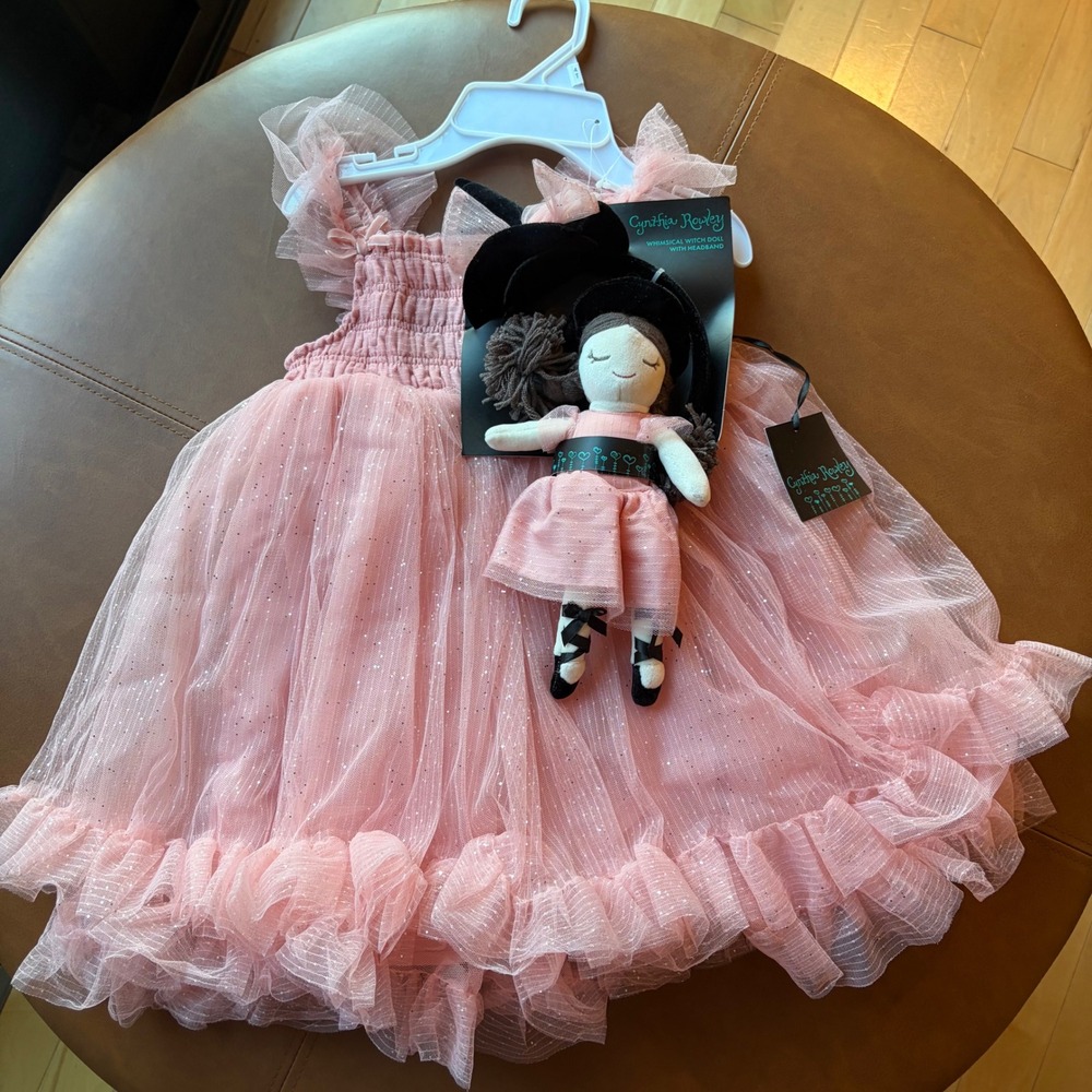 Cynthia Rowley Pink Glitter Tulle Dress Whimsical Witch Doll Headband Set NWT